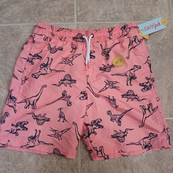 Cat & Jack Swim Nwt Cat Jack Boys Swim Trunks Pink With Dinosaurs